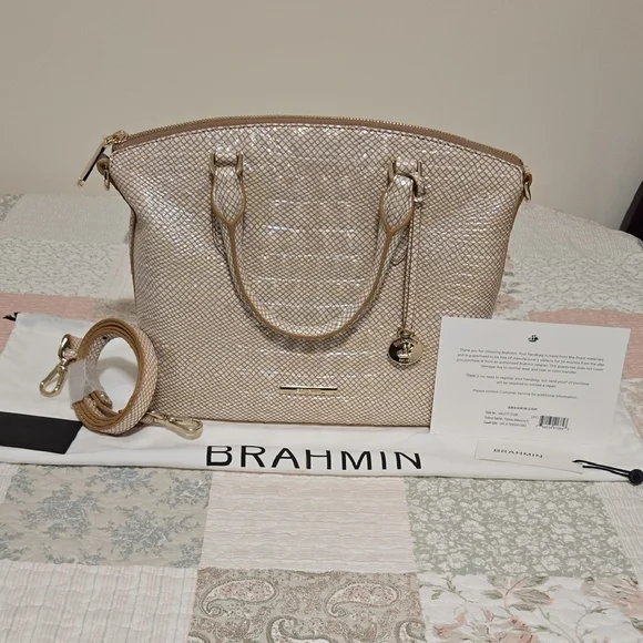 NEW Brahmin Duxbury Satchel in Tiramisu...a shimmering cream/gold leather - Picture 5 of 16